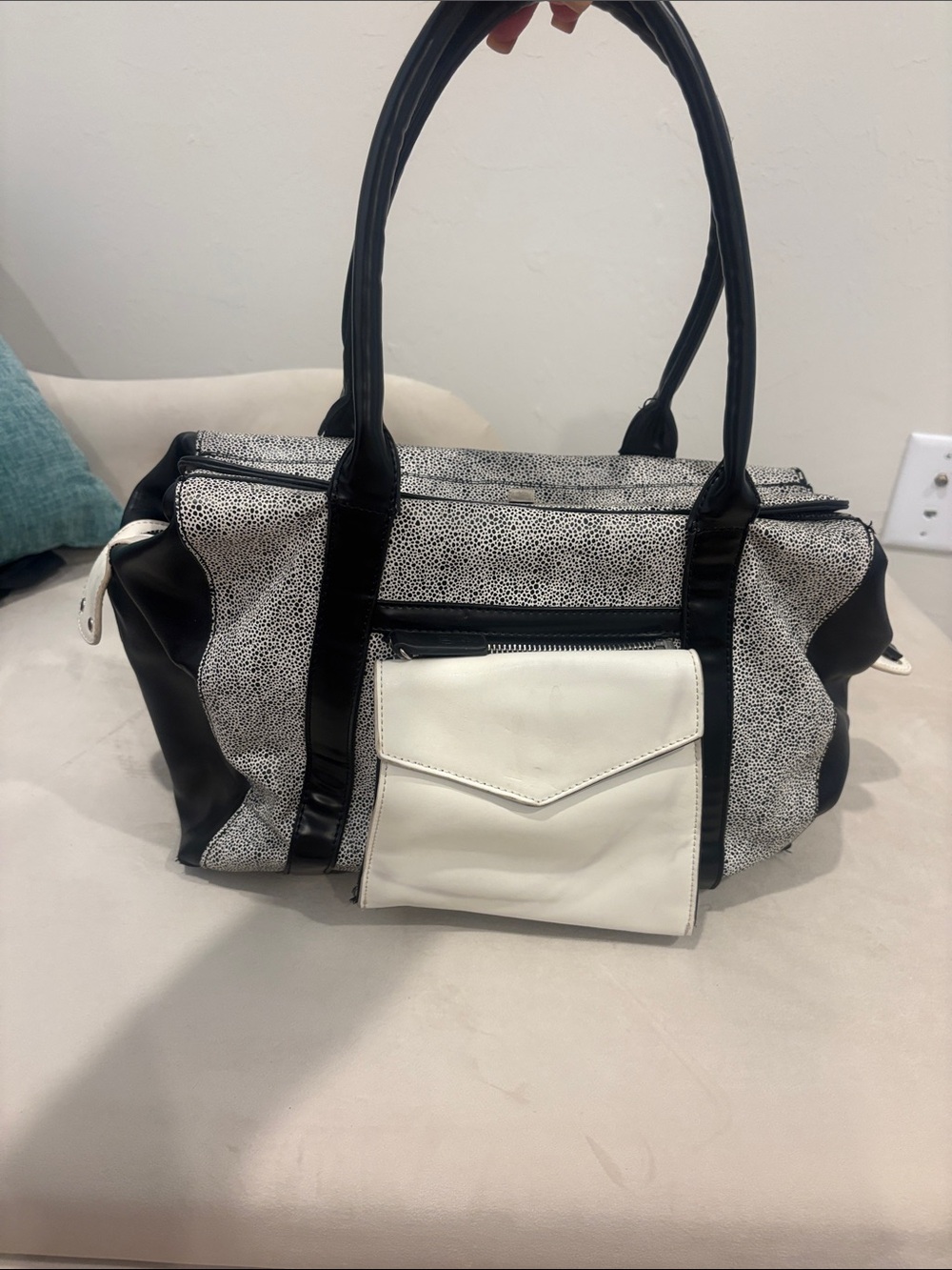 GX by Gwen Stefani Black and White Pebbled Tote with Front Pocket